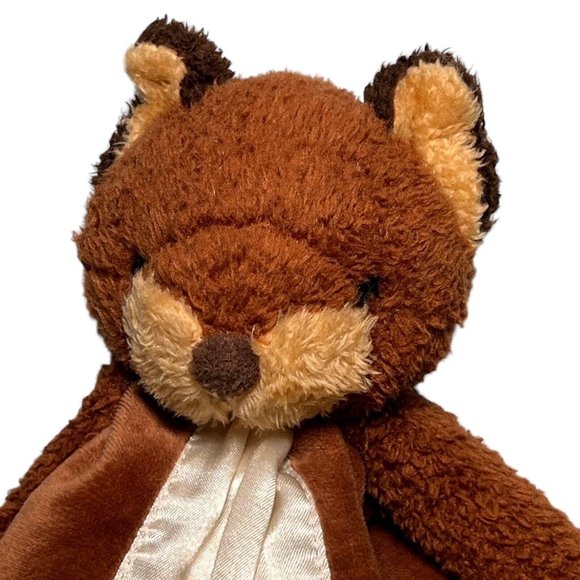 Bunnies by the Bay Fox Buddy Security Blanket Lovey Brown Ivory‎ Satin Back Loop - Picture 1 of 9